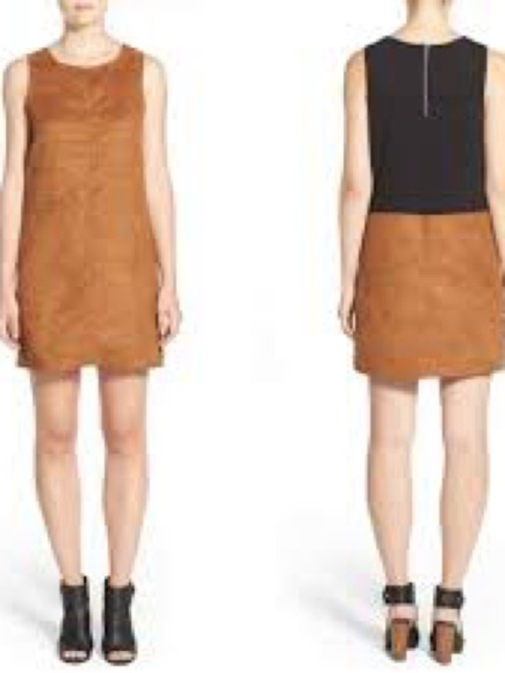 Sanctuary Village Faux Suede Shift Maple Brown Sleeveless Mini Dress Size L - Picture 10 of 10